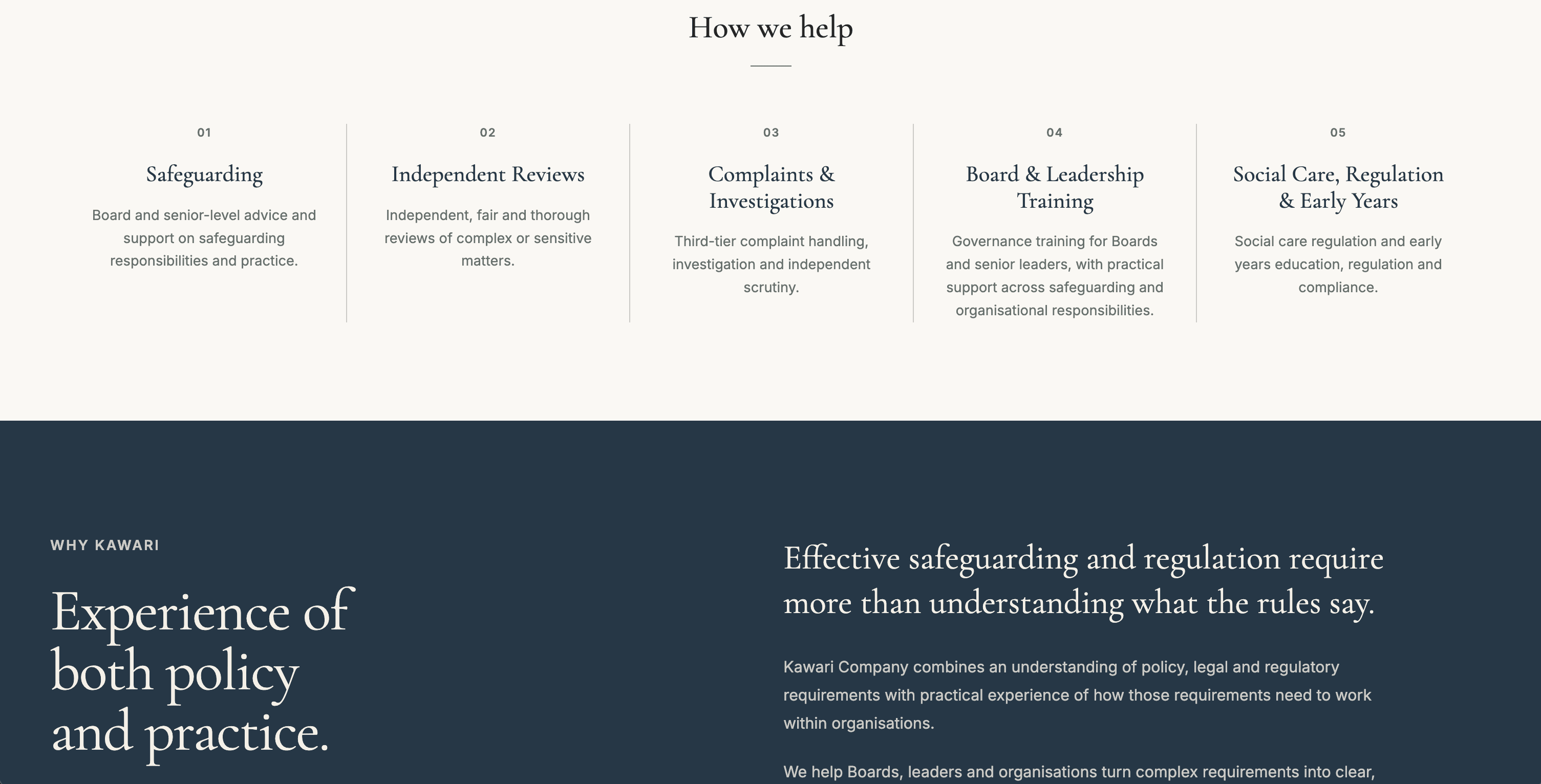 Kawari Company consultancy services and content layout